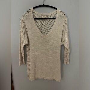 Andrea Jovine cotton crochet style v-neck sweater cream women’s sz M